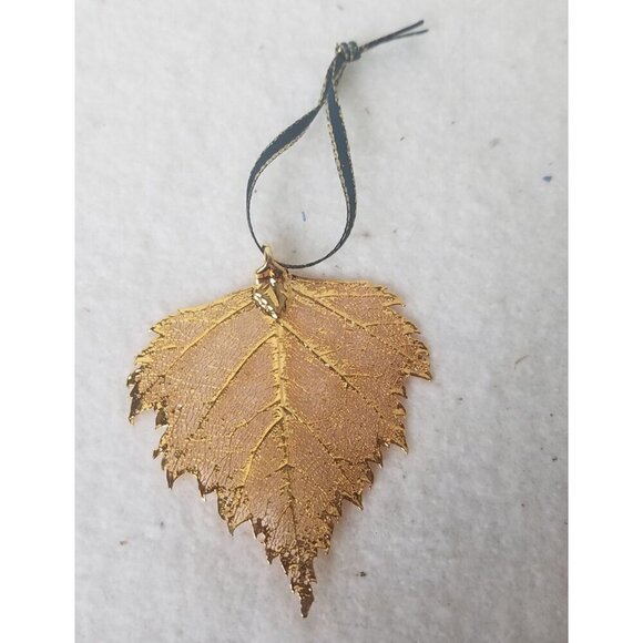 Pendant ornament Gold dipped NATURAL LEAF design‎ Filigree holiday Jewelry - Picture 1 of 4